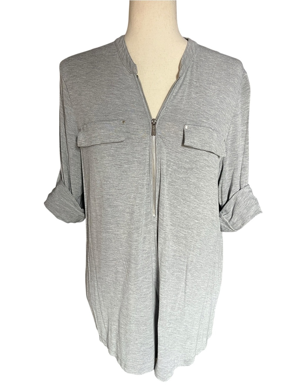 Calvin Klein jersey half-zip top with roll-tab sleeves